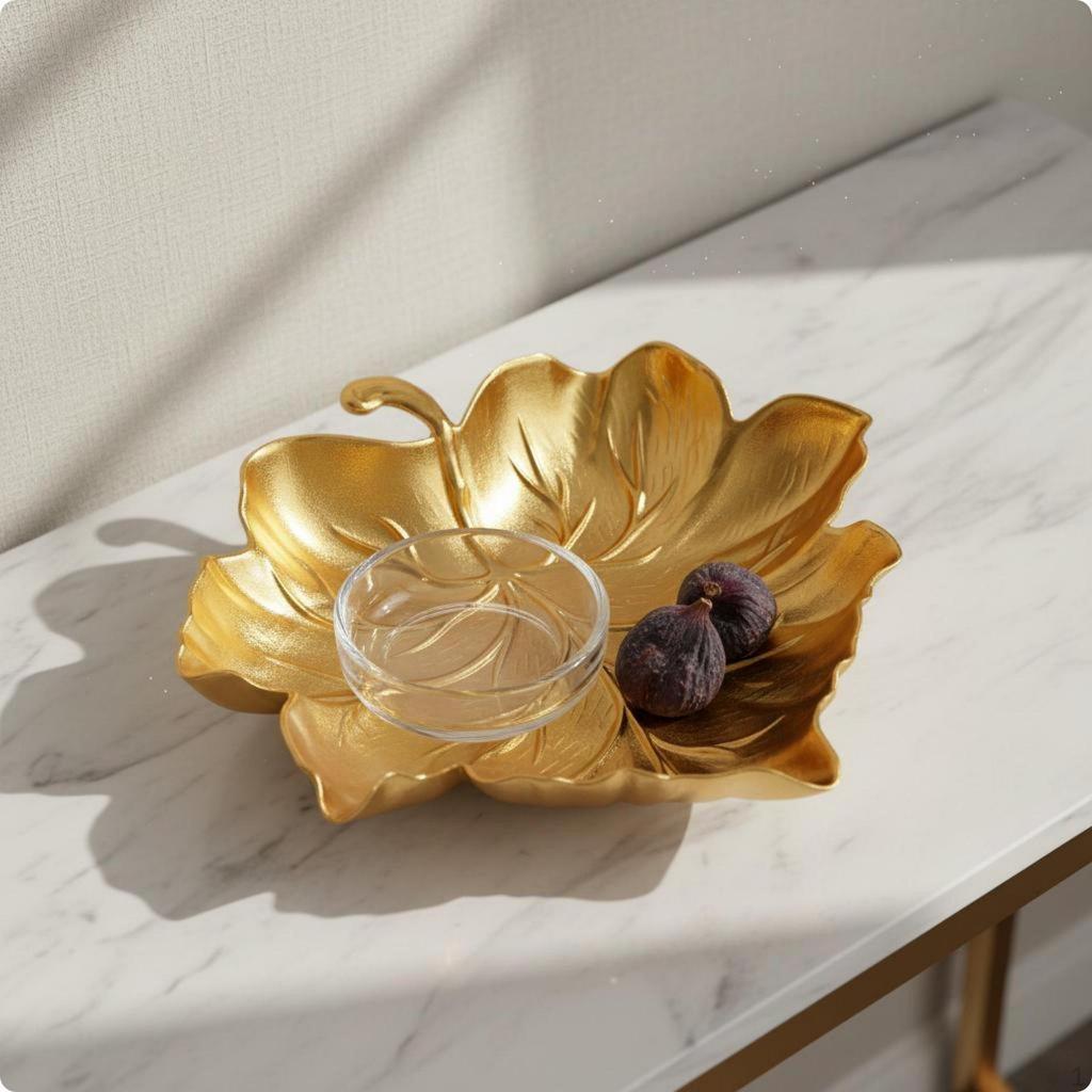 Metal Leaf Dish Zinc Alloy Shaped Tray European Jewelry Catchall for Dressing Table,
