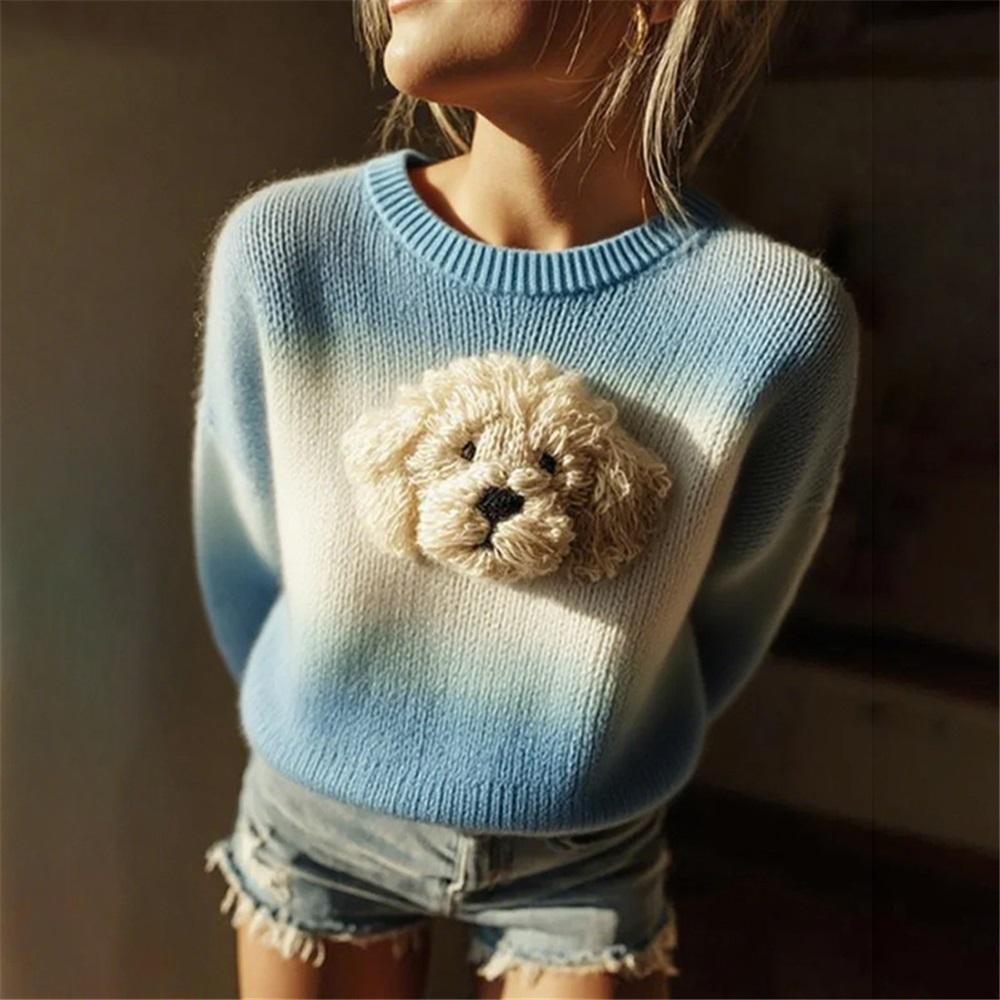 Maglione da donna a girocollo largo con stampa natalizia, maglione casual alla moda