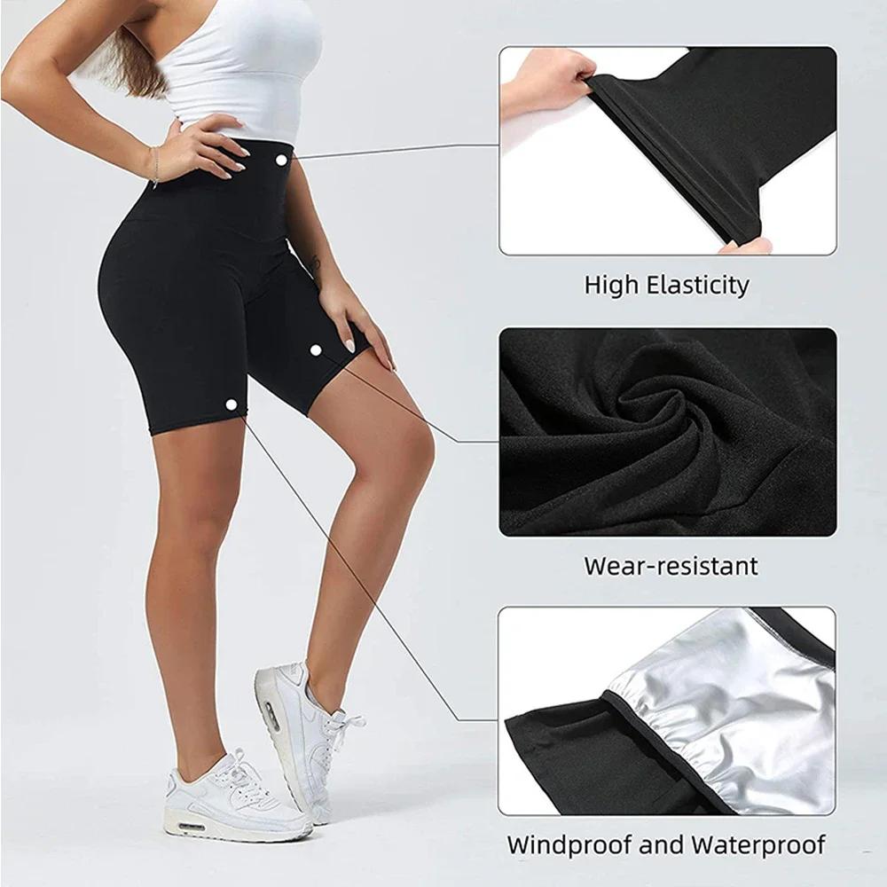 Womens Silver Ion Thermo Pants Sweat Sauna Waist Trainer Slimming Shorts Fat Burn Fitness Leggings Body Shaper
