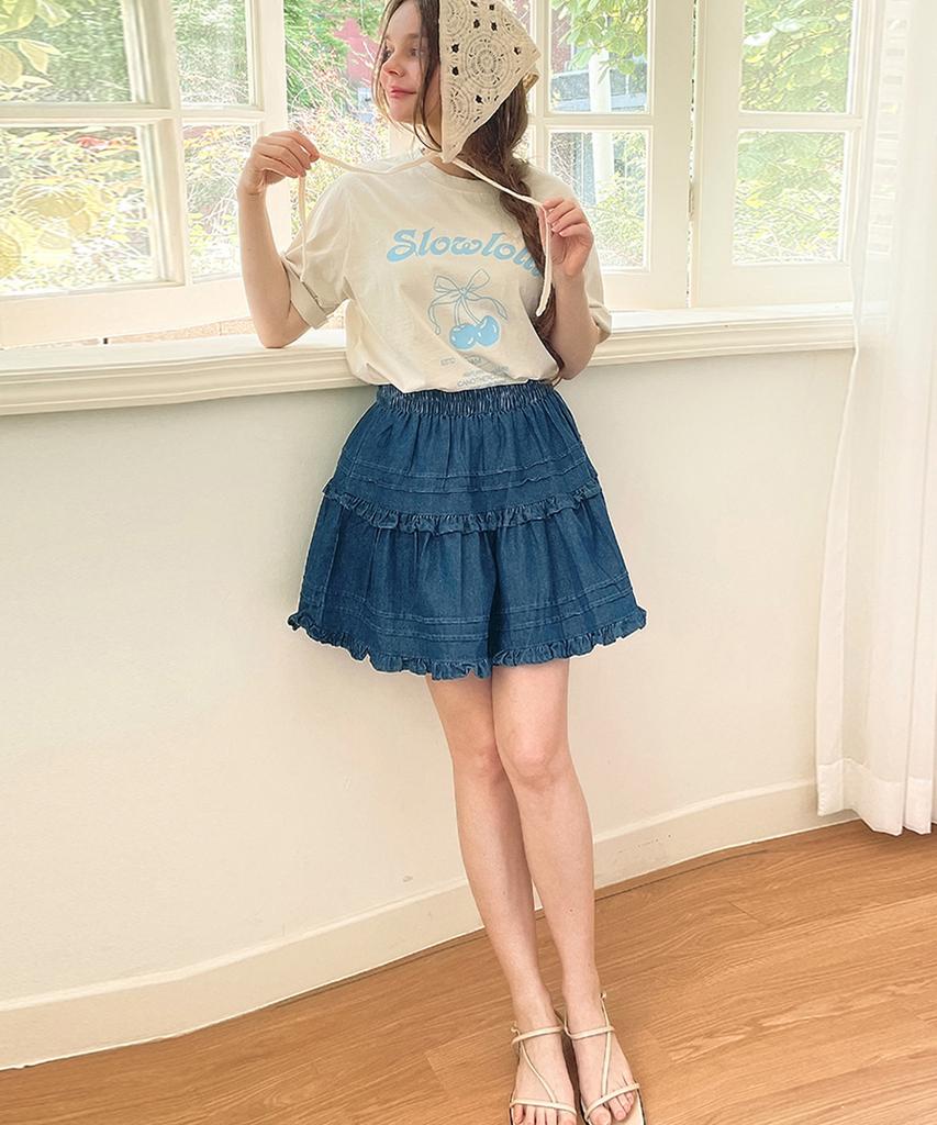 SLOWLOLLI Frill Denim Mini Skirt
