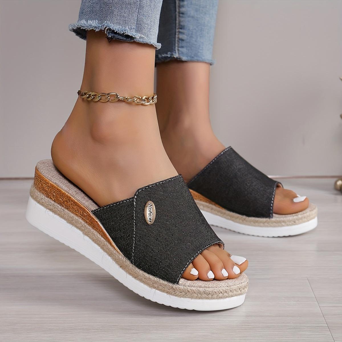 

Fashionable Womens Peep Toe Wedge Sandals - Stylish Slip-On Platform for Summer Vacations - Comfortable, Effortless Chic 37