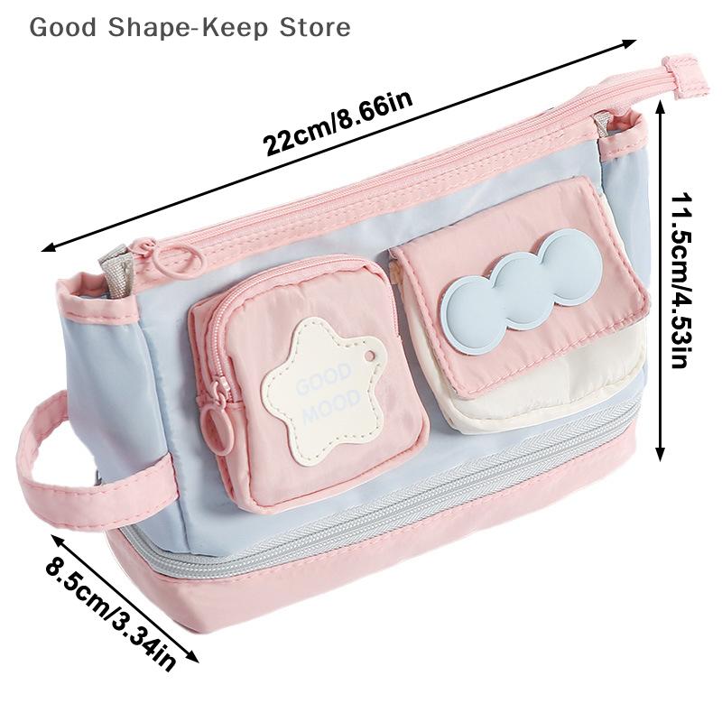 Large Capacity Kawaii Pencil Case Dopamine Color Block Ins Style Organizer Bag with Multiple Compartments for School And Travel