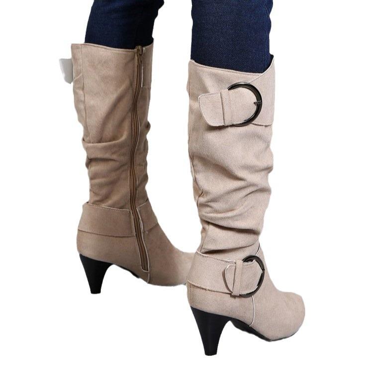 Source Frosted velvet spring and autumn women's boots belt buckle high knight boots thick heel shoes speed