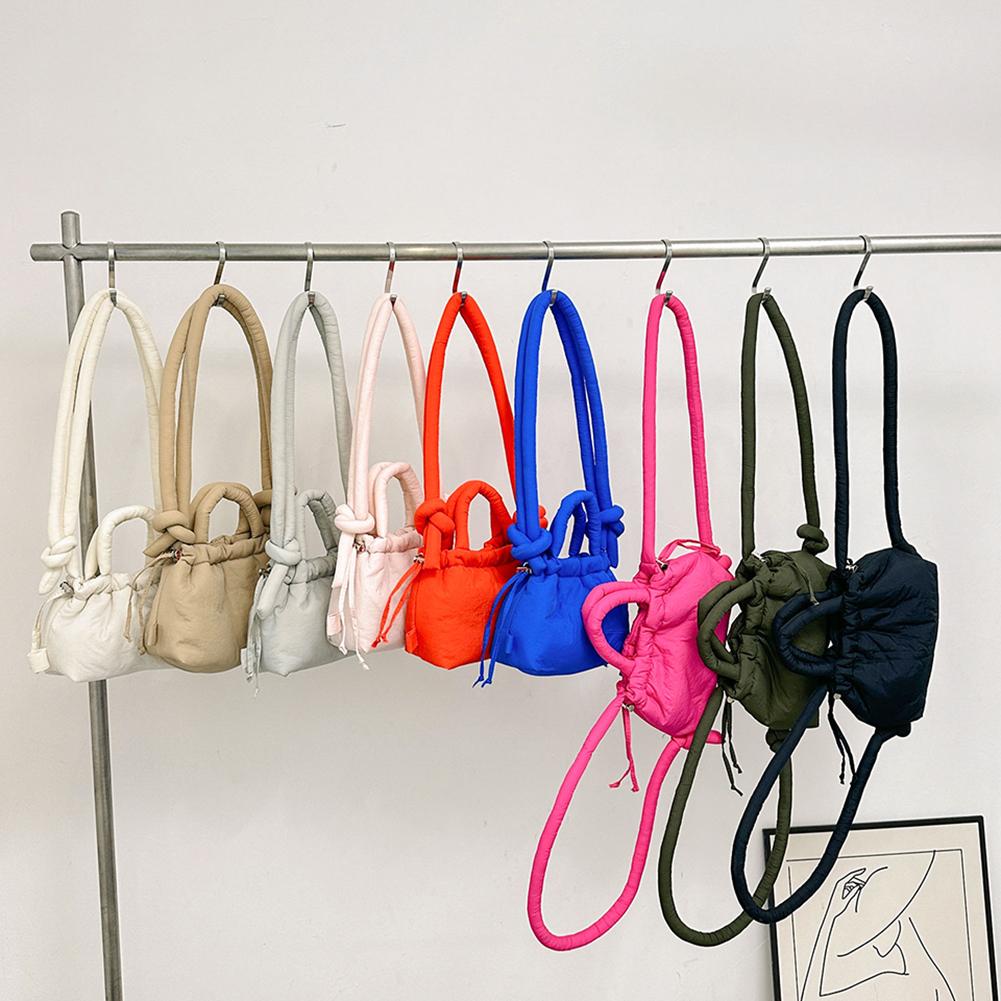 

Small Puffer Bag Multifunctional Puffer Shoulder Bag Knotted Casual Hobo Bag Solid Color Soft Cloud Purse for Party Vacation
