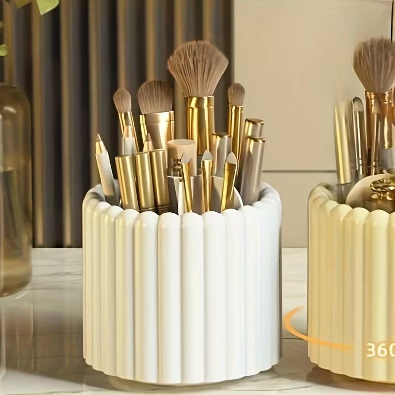 360 Degree Rotating Makeup Brush Holder Desktop Cosmetic Organizer Transparent Vanity Storage Stand No Installation Required