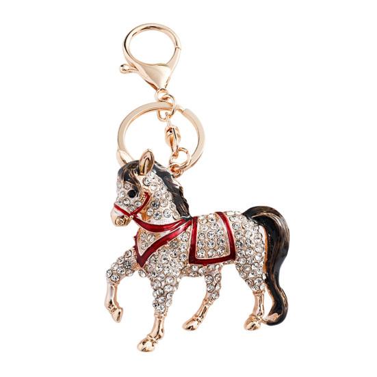 Keychain Pendant Sparkling Rhinestones Horse Design Metal Keyring Decorative Key Holder Friends Bag Decoration