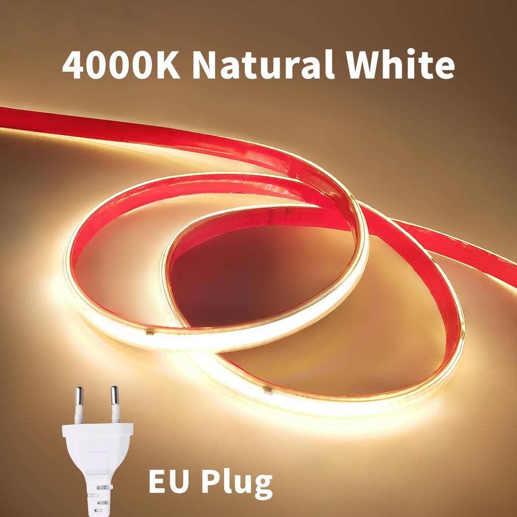 220V COB LED Strip Light 296 LEDs/m High Brightness Waterproof Flexible LED Tape Ribbon for Room Kitchen Outdoor Lighting 230V