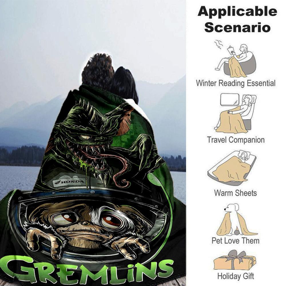 1pc gremlins motorcycle Throw Blanket Soft Flannel, Cozy All Season Polyester Perfect for Home, Office