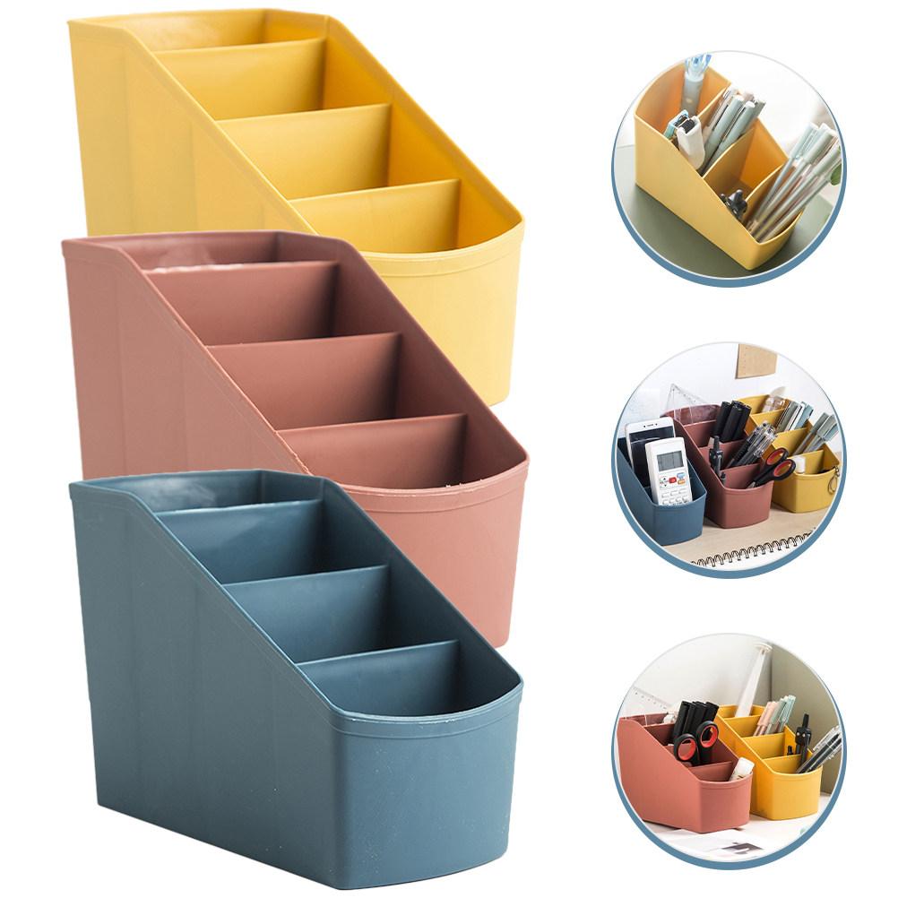 Desk Organizer Remote Control Box 4-Slot Compartment Makeup Brush Case Office Desktop Storage Sundries Storage Box