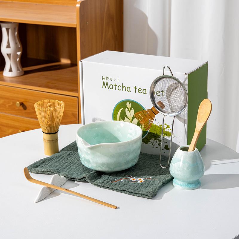 4-8PCS crystal Matcha Tea Set Matcha Ceramic Bowl, Food-Grade Whisk, Handmade Bamboo Tea Whisk, Tea Scoop Ceremony Diy Tools