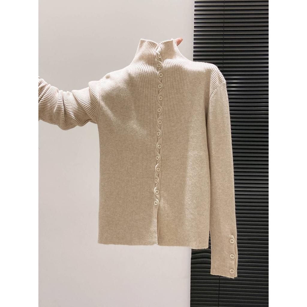 Single-breasted knitted cardigan jacket women's autumn and winter new stand-up collar sweet front shoulder inner top soft waxy sweater
