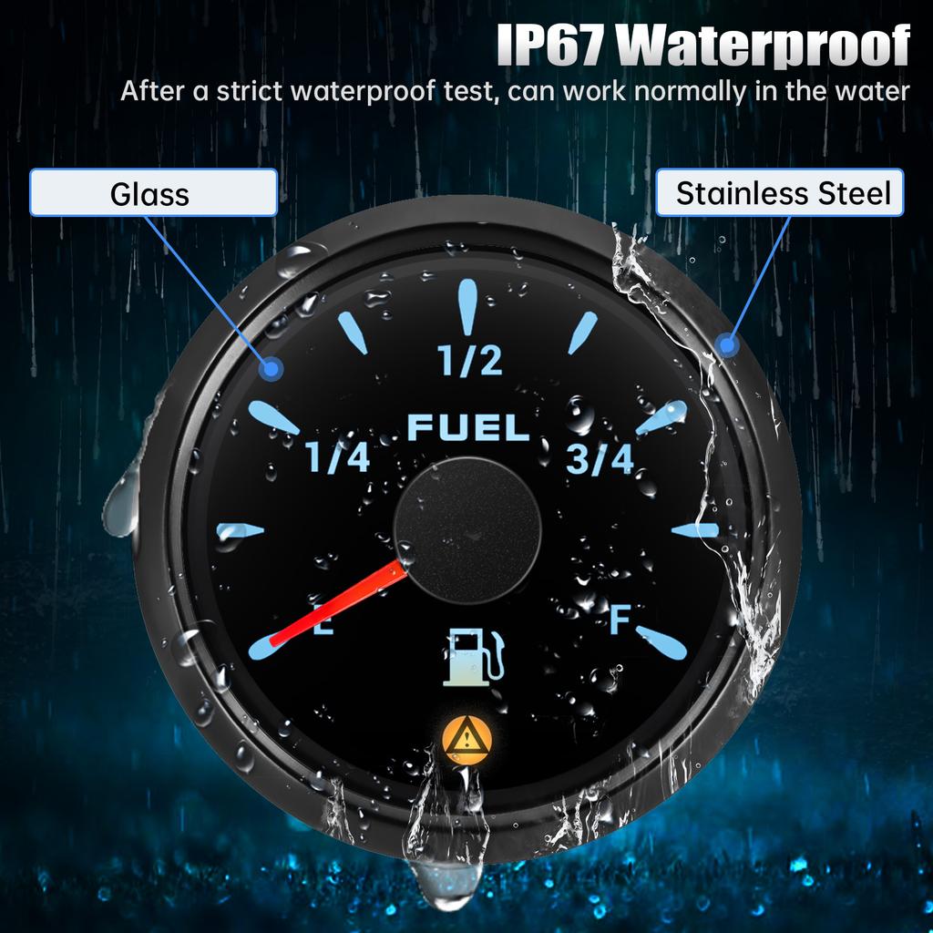 7 Color Backlight 52mm Fuel Level Gauge With Flashing Alarm 0-190ohm 240-33ohm 0-90ohm Oil Tank Meter Digital pointer Gauge