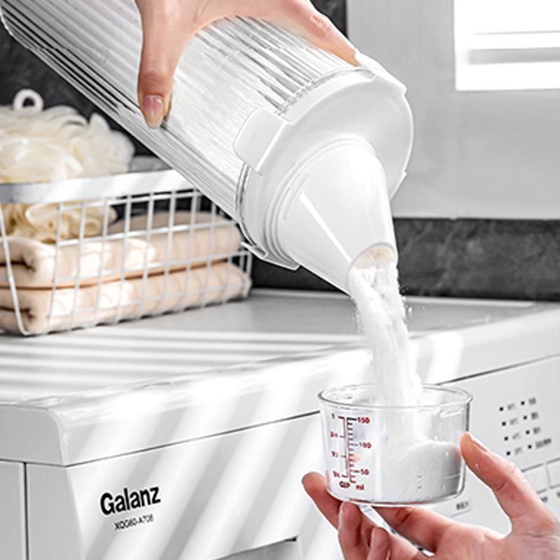 Laundry Detergent Storage Jar with Measuring Cup - Sealed, Thickened, Transparent, Large Opening