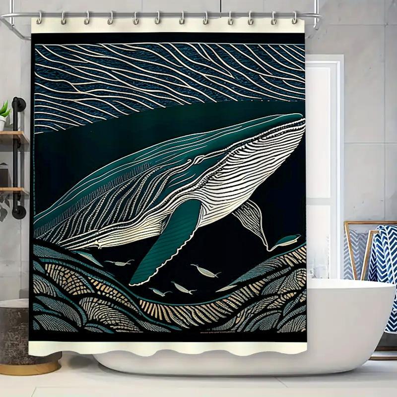 

Luxury Whale Bath Mat Shower Curtain Set Decorative Waterproof Modern Printing Home Decoration Bathroom Accessories W60H190(CM)-1 Pcs