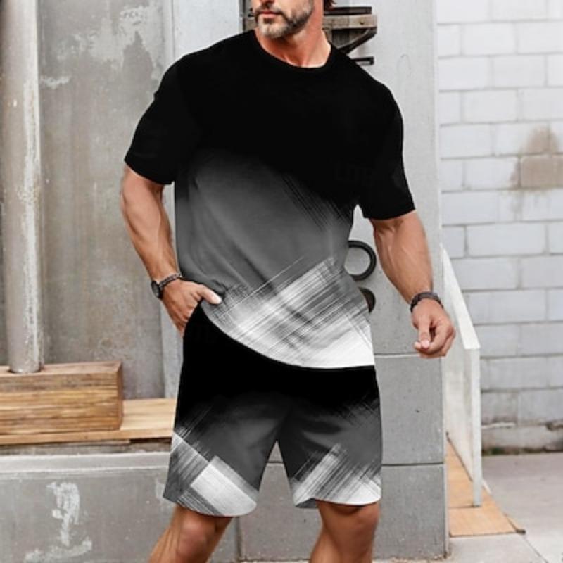 

Мужские футболки с геометрическим узором, летние топы с коротким рукавом, короткие брюки с круглым вырезом, спортивные повседневные для активного отдыха, для отдыха, спортивные, 3D-принт, лето XL