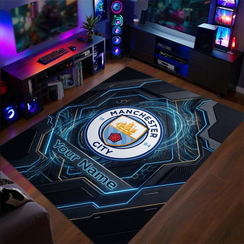 Crystal Velvet Rug Manchester City Print Custom Name Text Floor Mat Home Decor
