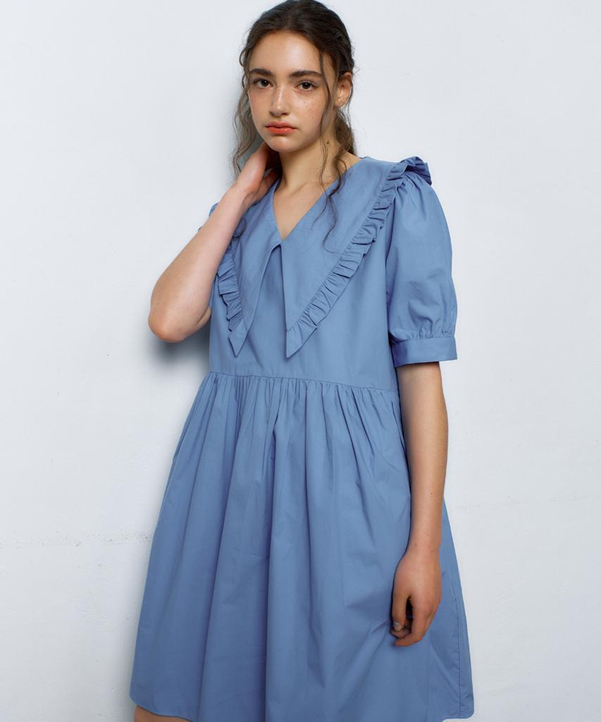 MANAVIS7 Marilyn Cotton Collar Dress [Blue]