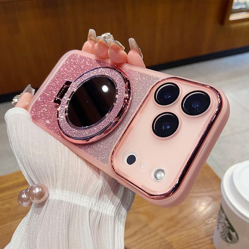 Glitter Lens Film Full Protection Phone Case for IPhone 17 Air 16 15 14 13 12 Pro Max 17Pro Mirror Magnetic Bracket Cover Capa