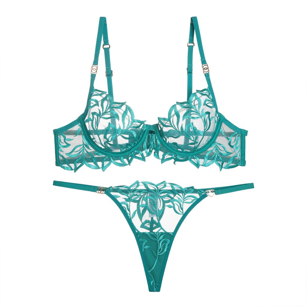 European and American sexy lingerie ultra-thin mesh see-through embroidery printing big chest small bra set