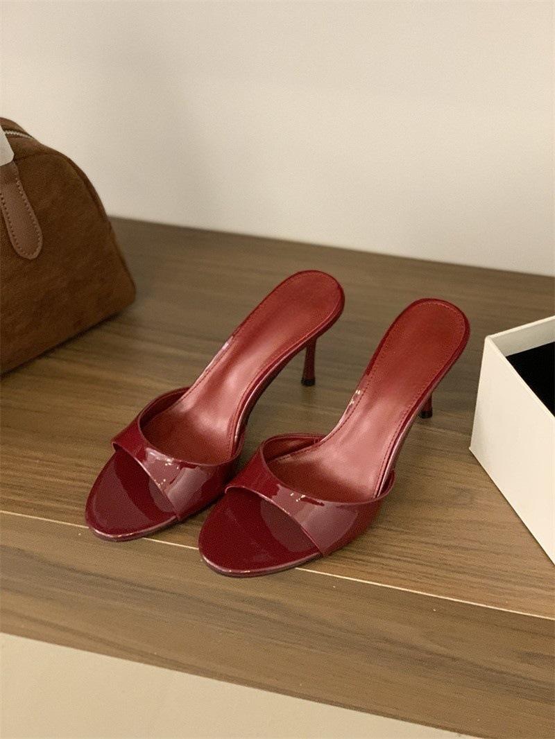 

High Heels 25 Summer Pointed Open-Toed Stiletto With Slippers, Fashionable And Versatile, White And Red Sandals 35 бордовый