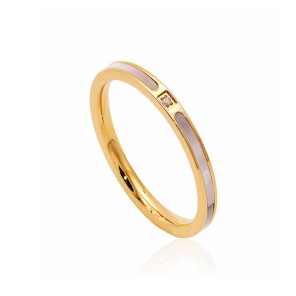Elegant 18k Rose Gold Titanium Steel Ring for Women with Single Diamond White Shell Simple Tail Ring Jewelry