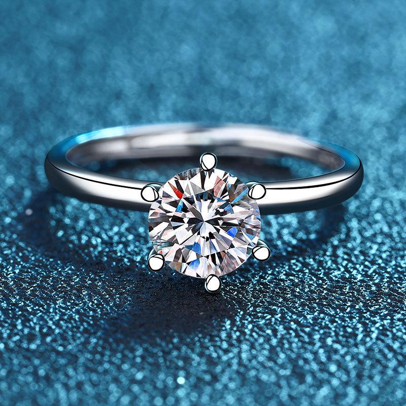 S925 Silver Bouquet Six-Claw Ring Women'S Guochao Waist Diamond Open Ring Personalized Simple Diamond Ring