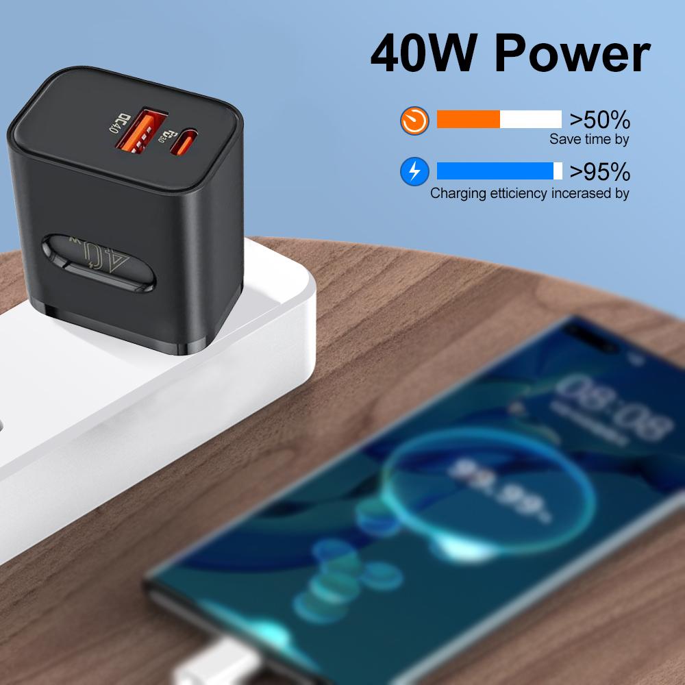 Total 40W USB Fast Charger PD Quick Charge Phone Charger EU/US Plug Adapter For iPhone Xiaomi Samsung  USB C Wall Charger