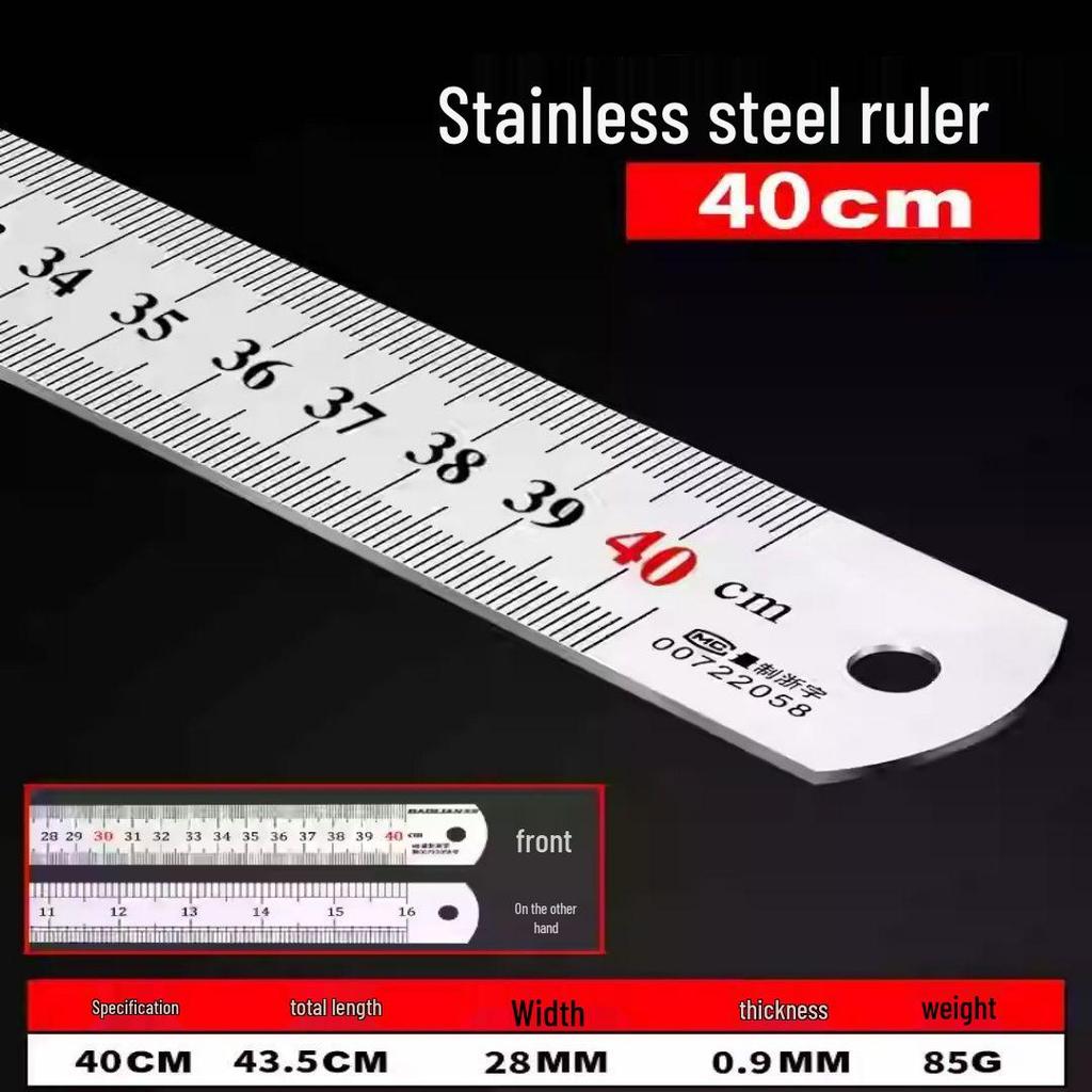 Riglă din Oțel Inoxidabil Față-Verso, Îngroșată pentru Desen Studențesc, Disponibilă în 15/20/30/50 cm și 1 Metru
