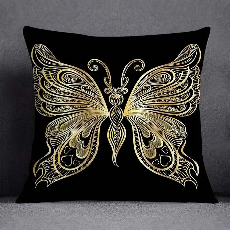 Quadratischer Kissenbezug mit geometrischem Blumenmuster in Schwarz und Gelb, dekorativer Kissenbezug für Zuhause und Büro