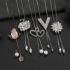 Alloy Sweater Necklace Crystal Tassel Pearl Pendant New Flower Crystal Pendant  for Women