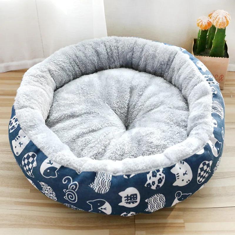 3 Größen Fleece Haustierbetten Katze Hund Sofa Rund Bequem Baumwollnest Hund und Katze Saisonal Universelles Nest Kleine und Mittelgroße Hunde