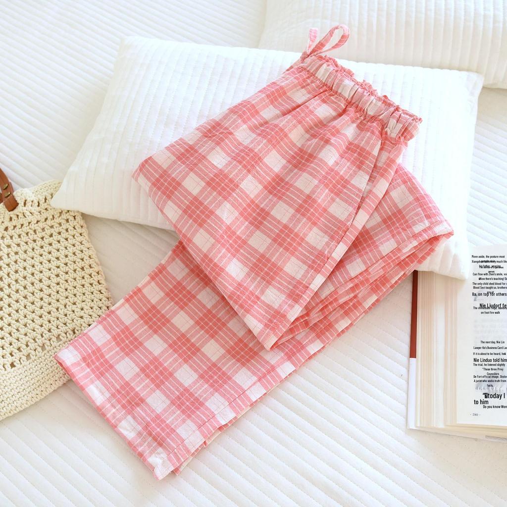 Women's Plaid Cotton Pajama Pants - Summer Thin, Loose Fit, Elastic Waist, Plus Size, Outdoor & Home Wear