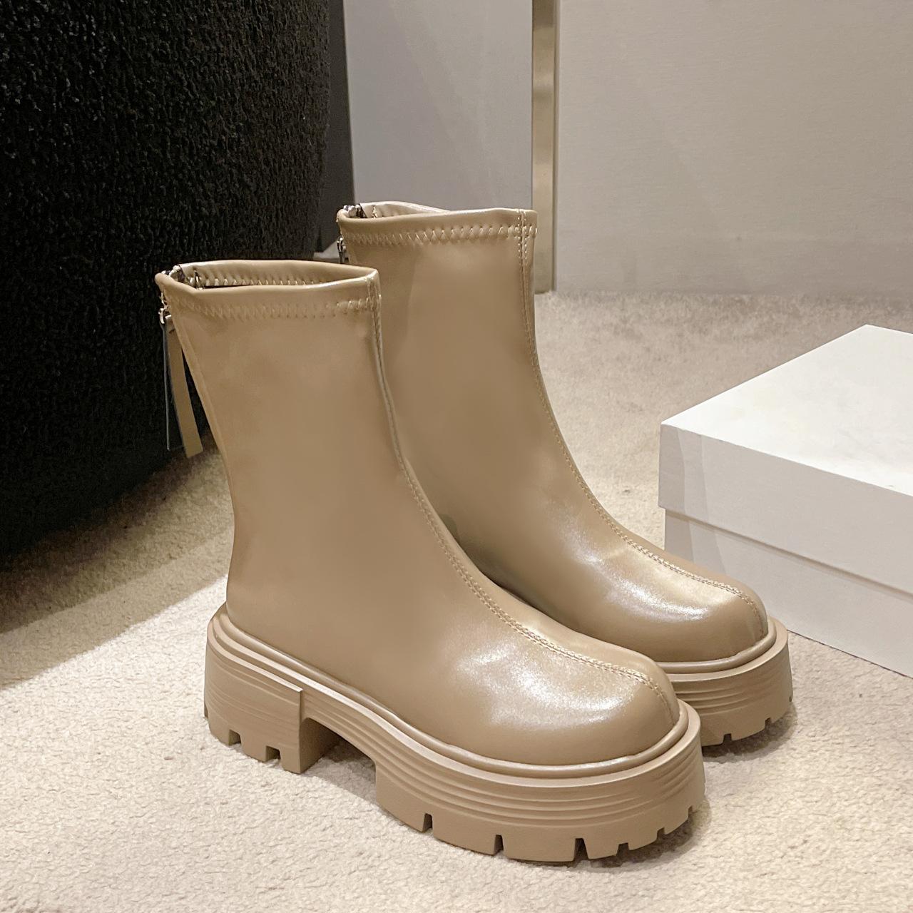 

Модные эластичные короткие ботинки толстый каблук круглый носок толстая подошва короткое голенище ботинки Мартин женские корейская версия весна и осень новые маленькие тонкие ботинки 40 хаки