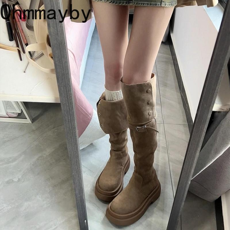 Kış Moda Kadın Diz Üstü Şövalye Çizmeleri Moda Katlanabilir İki Yollu Giyilen Ayakkabı Kadın Kalın Topuklu İnce Diz Üstü Botlar