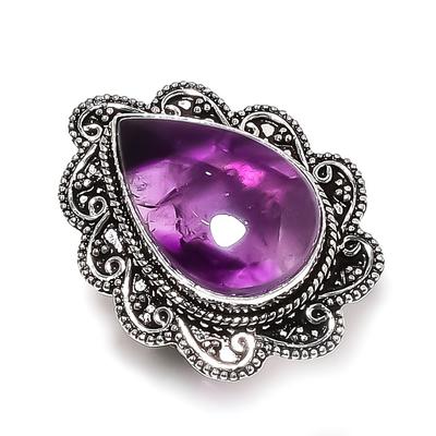 Anello in Argento Sterling 925 Fatto a Mano con Pietra di Ametista Salvia Misura 6.5 h5f18