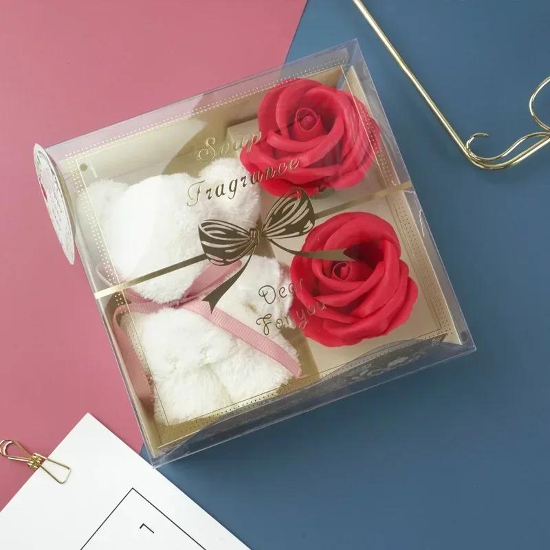 Bear Towel Gift Box Romantic Couple Festival  Artificial Flowers Valentine's Birthday Anniversary Gift for Girlfriend