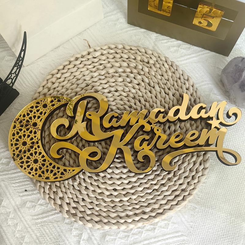 Acrylic Ramadan Ornament Eid Mubarak Moon Star Castle Shape Crafts Islamic Muslim Diy Decoration Supplies Party Gift