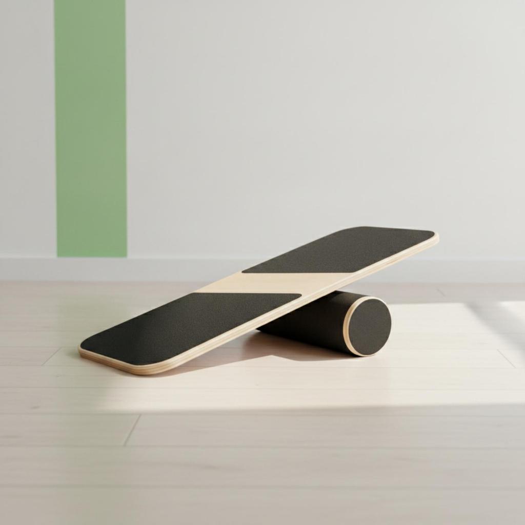 Natural Wood Finish Roller Balance Board Physical Rehabilitation Wooden