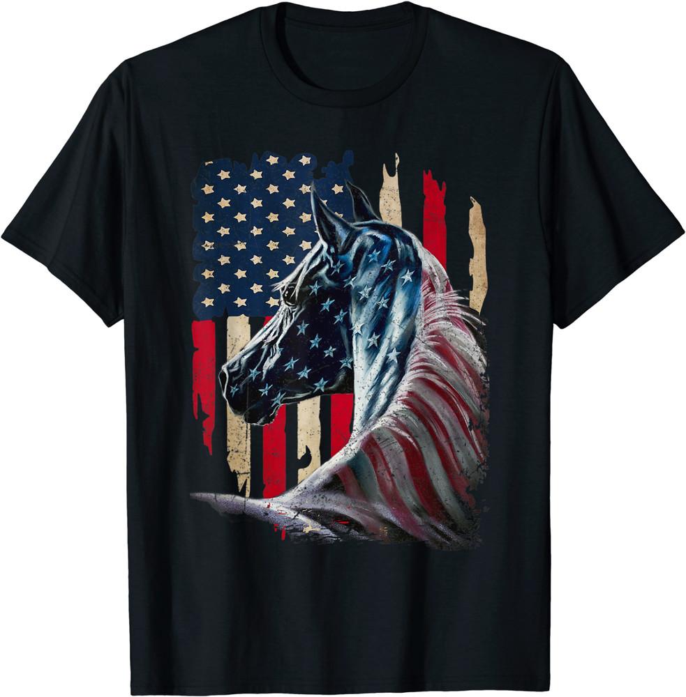 Patriotic Horse American Flag Horse T-Shirt S-5XL