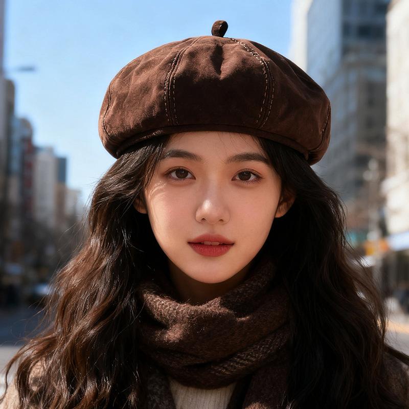 

Корейский берет женский восьмиугольный шляпа художника ретро большая окружность головы визуально уменьшающая лицо японский стиль шляпа-тыква трендовая M（56-58cm）