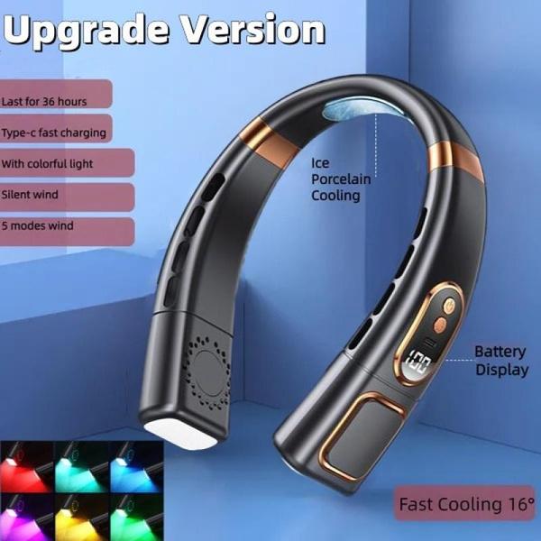 New Portable Hanging Neck Fan Digital Display With/Without Colorful Atmosphere Light 5 Gears Ventilador Bladeless Neckband Fan 3000/8000mAh