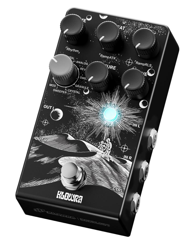 Klowra Everlast Delay Pedal for Electric Guitar - 2025 Edition Digital Guitar Effect Pedal with 9 Stereo Delay Types, Tap Tempo, True Bypass, Analog