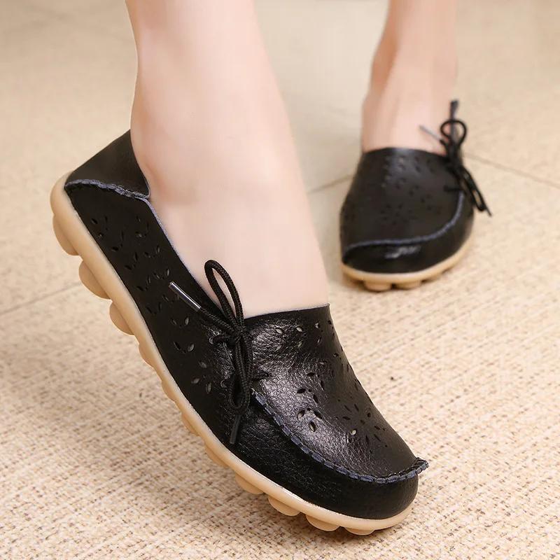 Fashion Sizes 34-44 Genuine Leather Flat Shoes Women Fashion Casual Nurse Shoes Hollow Soft Sole Non Slip Women's Shoes  Zapatos Mujer