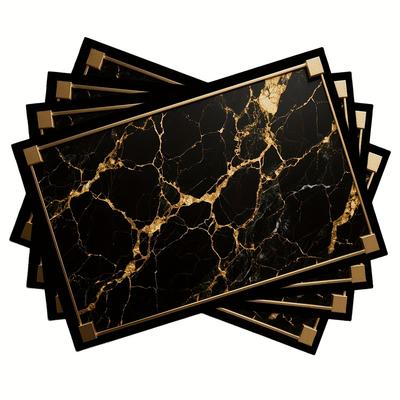 2/4/6pcs Luxury Black and Golden Marble Pattern Placemats, Lightning Crack Design, 3D Embossed, High Quality Non-Slip Table Mats