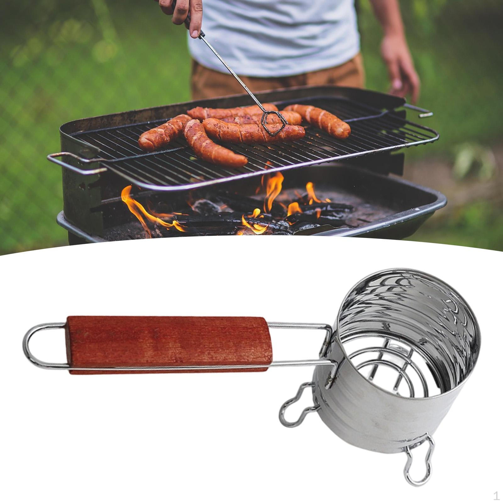 

Accessory for Wood Barbecue, Portable Stainless Steel Container with Wooden Handle, Practical And 26cmx14cm