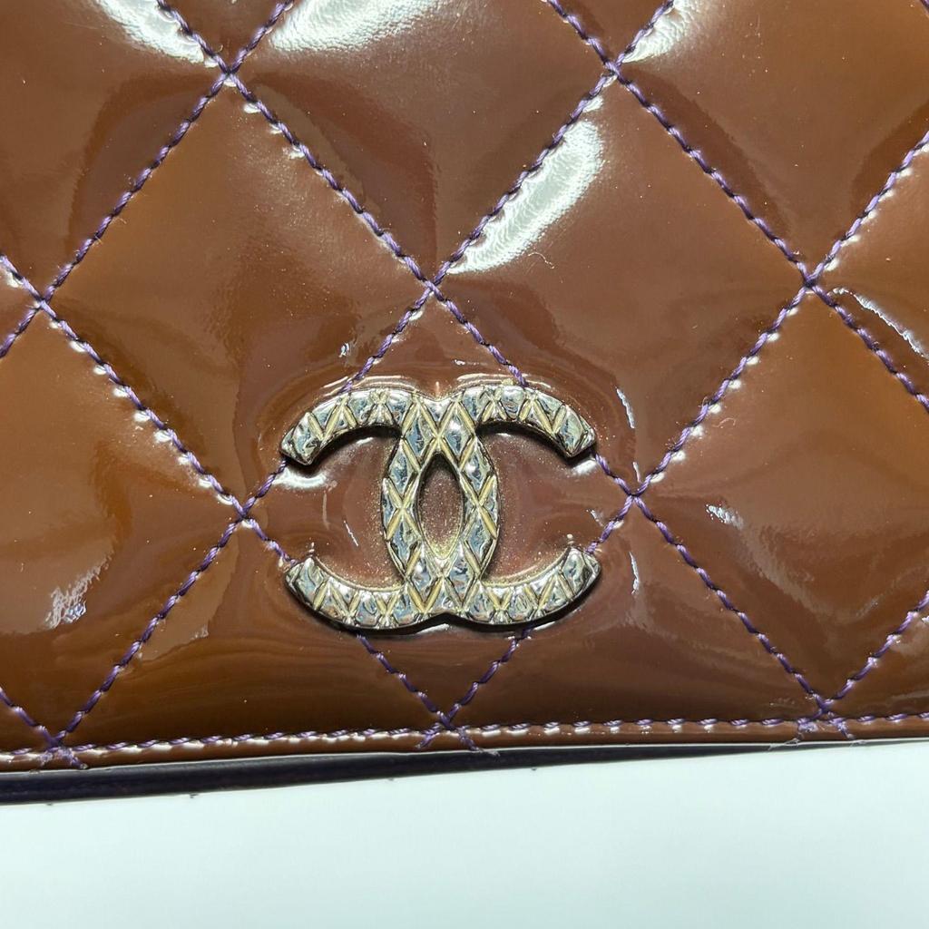 Used 5174 CHANEL quilted enamel PVC long wallet with coco mark flap purple