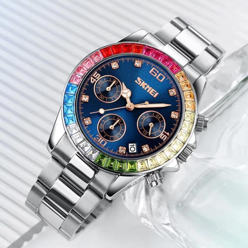 Skmei Orologi da Donna Lunetta Pietre Preziose Arcobaleno Business Lusso Top Brand Orologi al Quarzo Impermeabili Orologi Sportivi