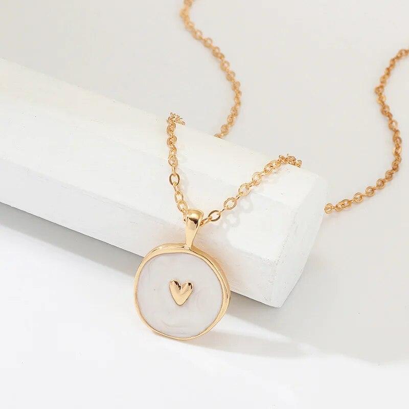 Women Heart Necklaces Moon Star Round Enamel Pendant Necklace Girls Clavicle Chain Aesthetic Jewelry Wedding Party Accessories