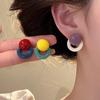 Korean Style Geometric Resin Color Block Stud Earrings - Women's Light Luxury Round Hoops Jewelry