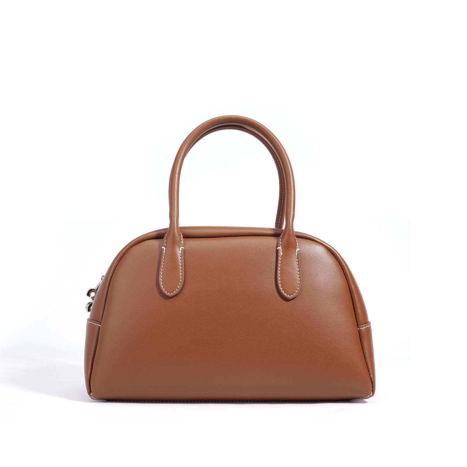 

Сумка через плечо Niche Design Style Handbag Кожаная женская простая текстура Commuter Handheld Boston Bag коричневый